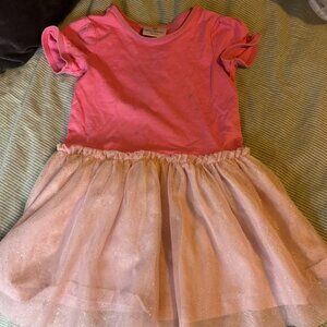 💖 Hanna Andersson Pink Short Sleeve Dress with Sparkly Tulle – Size 4T 💖